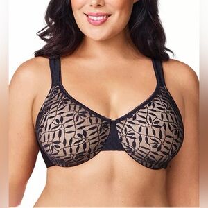 Olga Sheer Leaves Underwire Minimizer Bra in Black - Size 38DD